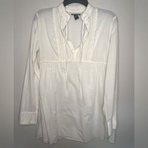 Lucky Brand Boho Ivory Lace Detail 1/4 Button Long Sleeve Blouse Top Women’s M